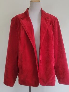 Corduroy Velvet DressBarn Jacket Blazer Womens Plus 20W Cranberry Red Two Button